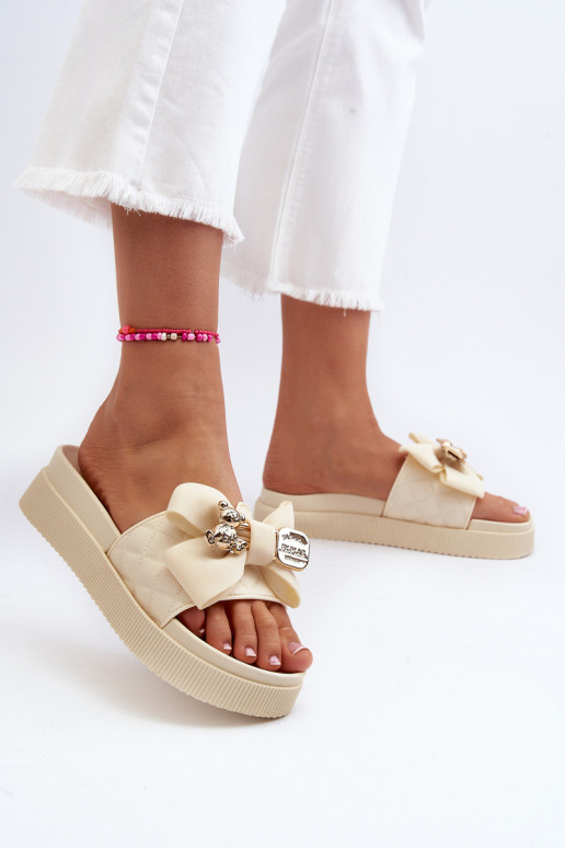 Sand-colored women's slippers with bows and teddy bears Katterina