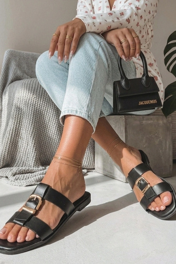 Black women's clogs with decorative buckle Lavinia