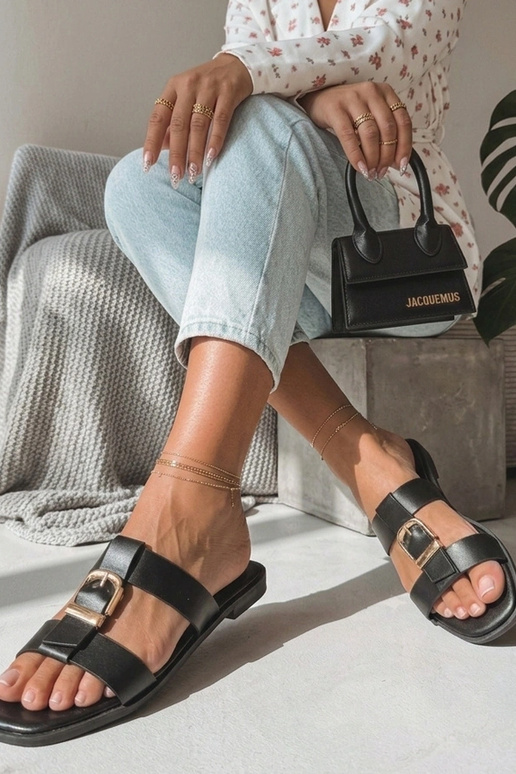 Black women's clogs with decorative buckle Lavinia