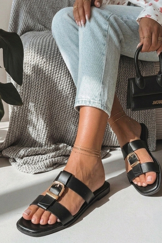 Black women's clogs with decorative buckle Lavinia