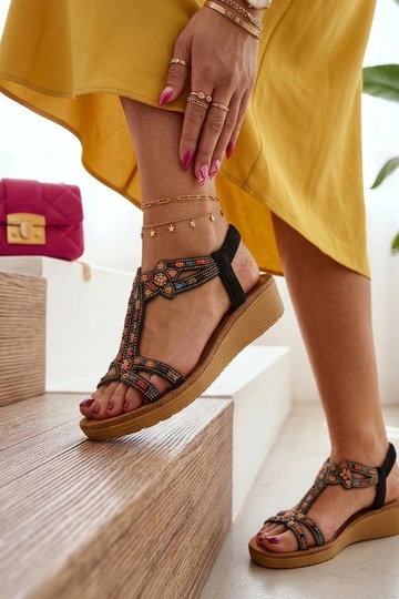 Black women's sandals embellished with colorful stones Orion 2