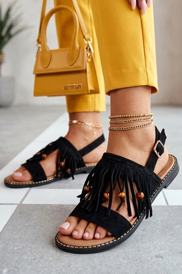Black flat sandals with tassels Gladys