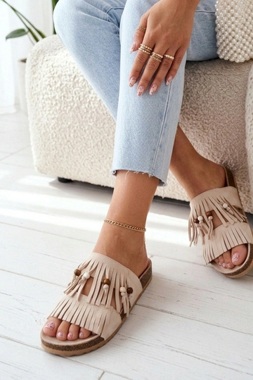 White women's clogs with tassels Flamres Florence