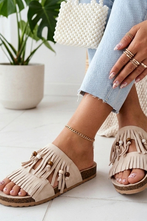 White women's clogs with tassels Flamres Florence