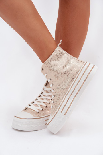 Gold women's casual ankle boots on platform INildrose