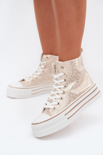 Gold women's casual ankle boots on platform INildrose 2