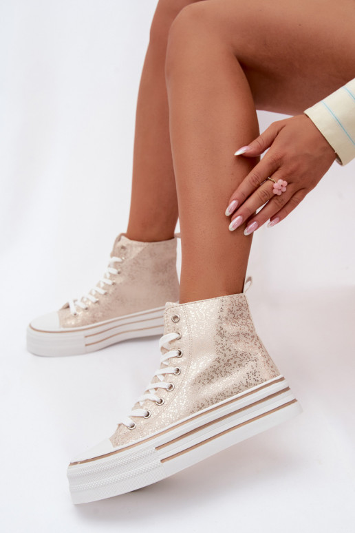 Gold women's casual ankle boots on platform INildrose