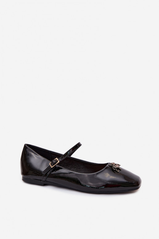 Black patent leather ballerinas with straps and buckle in faux leather Pinea