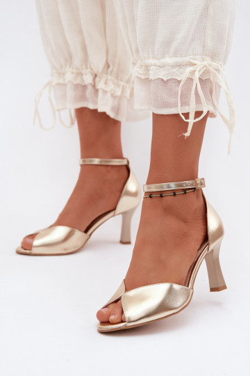 Gold women's sandals on a small heel Zazoo 1120 2