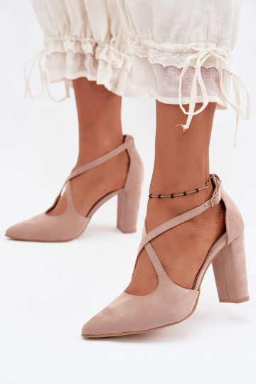 Sand shoes in sand color with heels and straps in faux suede Zazoo 1053 2