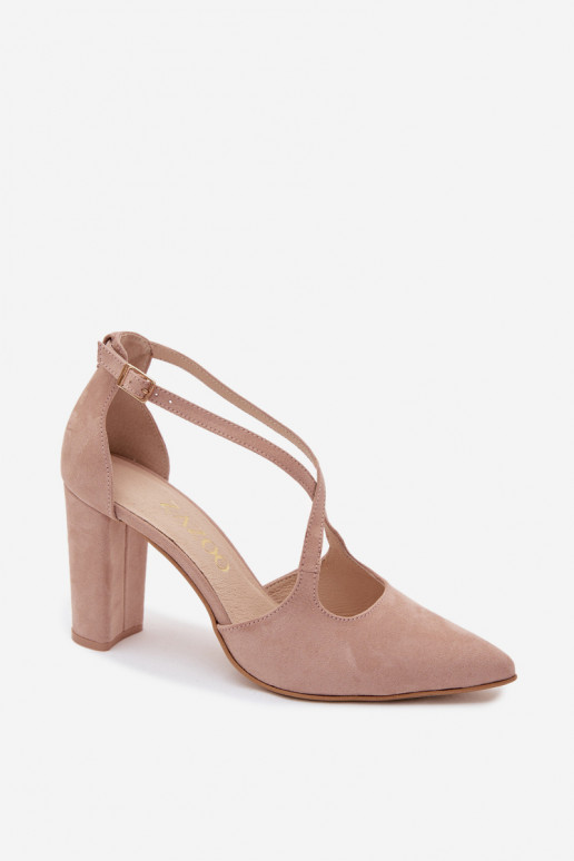 Sand shoes in sand color with heels and straps in faux suede Zazoo 1053