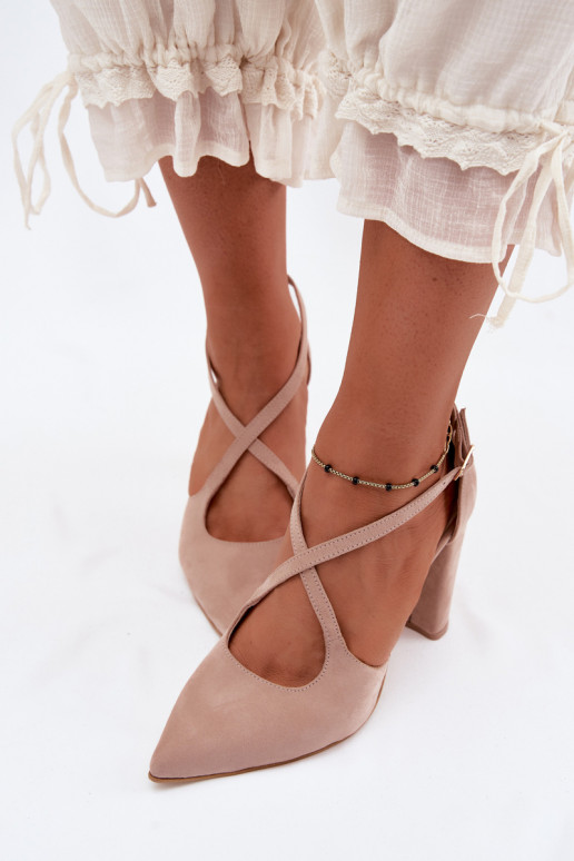 Sand shoes in sand color with heels and straps in faux suede Zazoo 1053