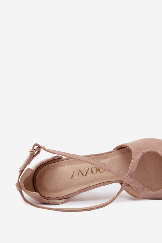 Sand shoes in sand color with heels and straps in faux suede Zazoo 1053