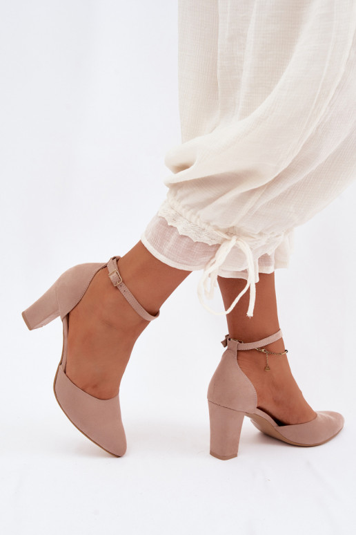 Sand shoes in sand color with heels and straps with pointed toe Zazoo 823