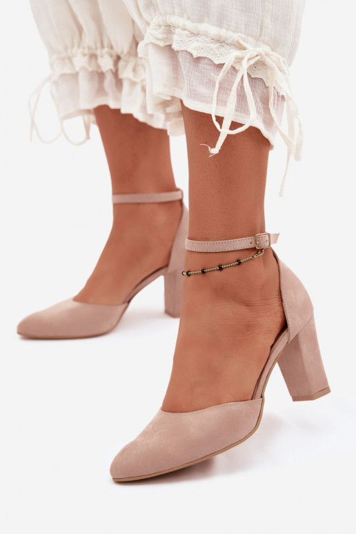 Sand shoes in sand color with heels and straps with pointed toe Zazoo 823