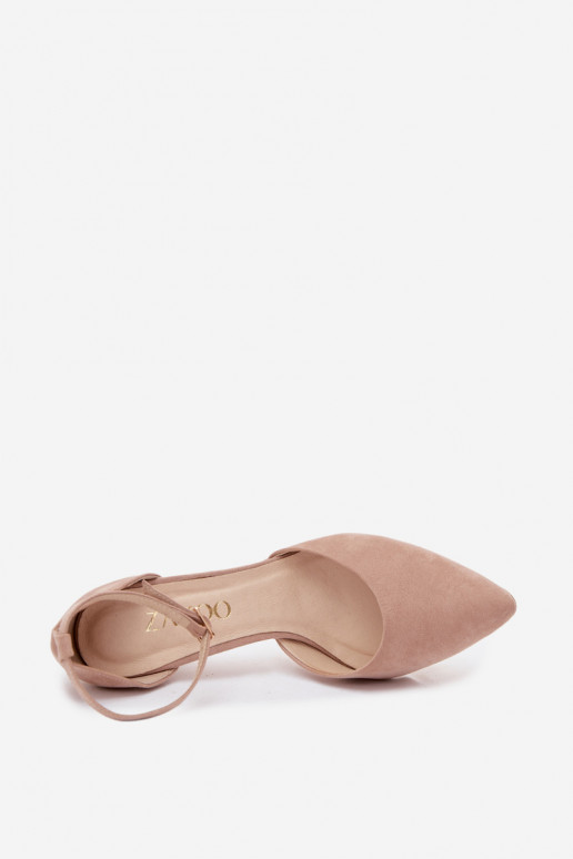 Sand shoes in sand color with heels and straps with pointed toe Zazoo 823