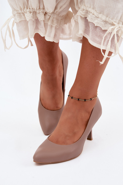 Clay colored high heels made of faux leather Zazoo 1070