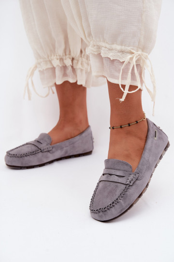 Gray faux suede flat moccasins Galadriel 2