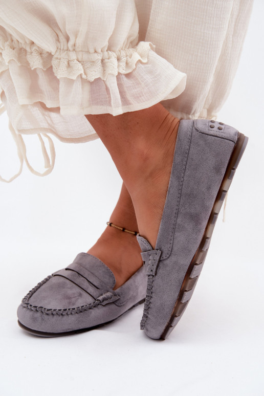 Gray faux suede flat moccasins Galadriel