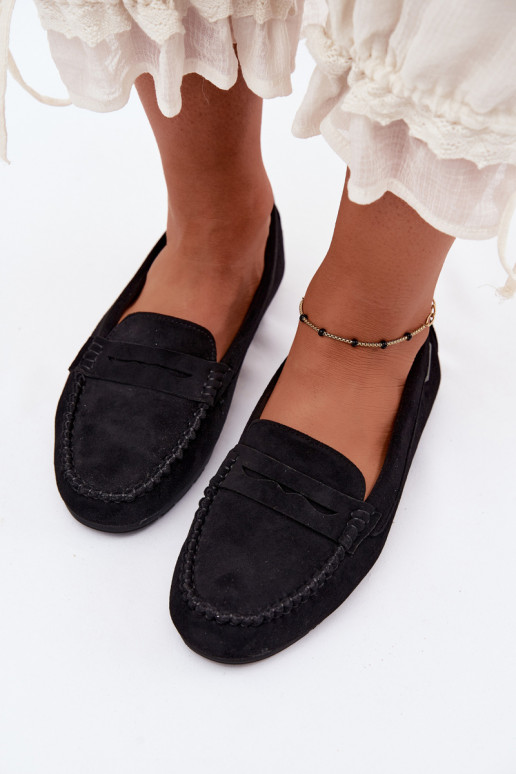 Black faux suede flat moccasins Galadriel