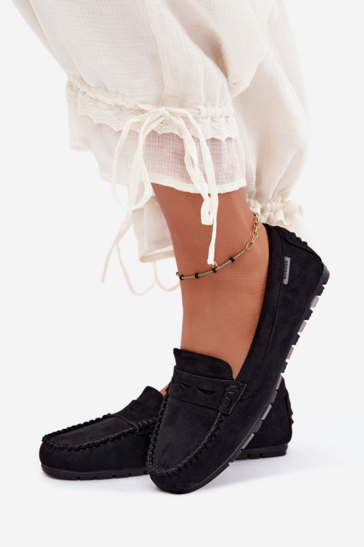 Black faux suede flat moccasins Galadriel