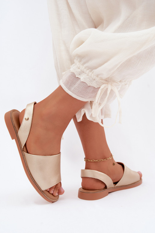 Gold colored sandals with wide heels Pollyanna