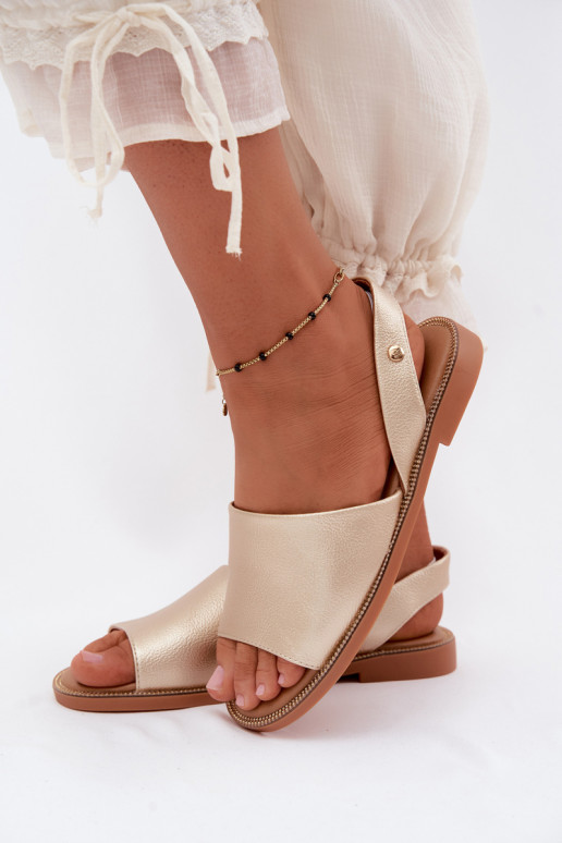 Gold colored sandals with wide heels Pollyanna