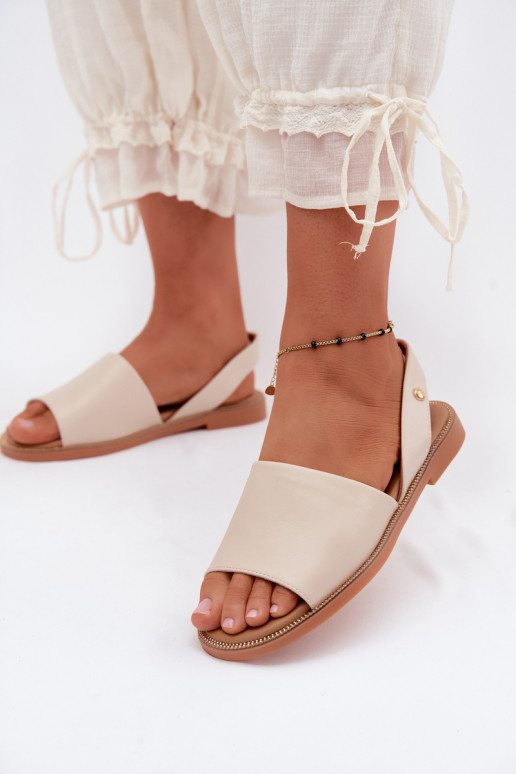 Sand colored sandals with wide heels Pollyanna