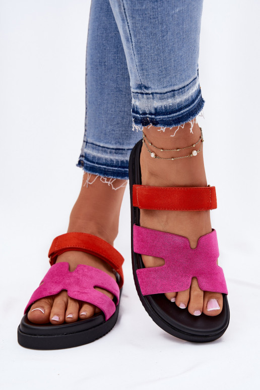 Women's slippers with a sticky closure Vinceza 17401 in pink