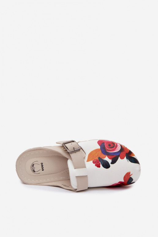 Women's clogs with buckles sand color