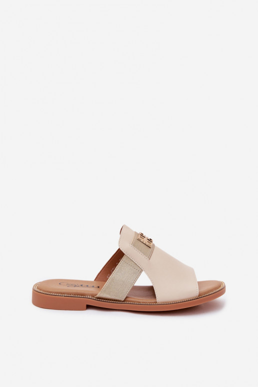 Women's sand-colored slippers with golden details Pearlie