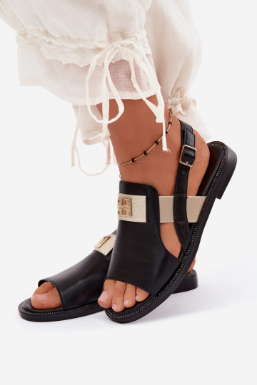 Black women's sandals with golden details Birdie 2