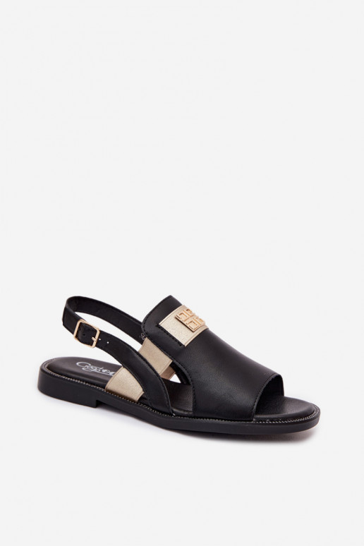 Black women's sandals with golden details Birdie