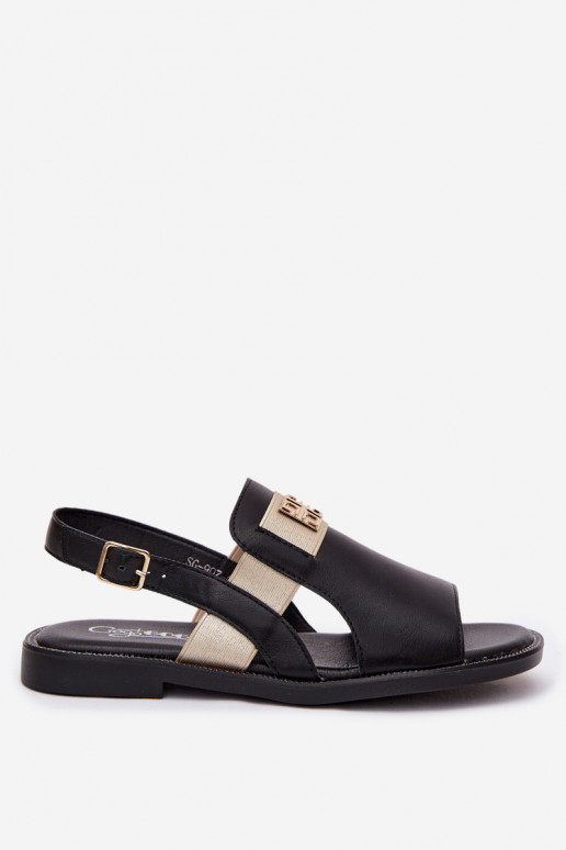 Black women's sandals with golden details Birdie