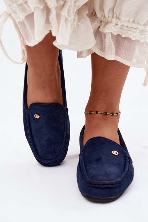 Men's dark blue moccasins made of faux suede Tai turirilla