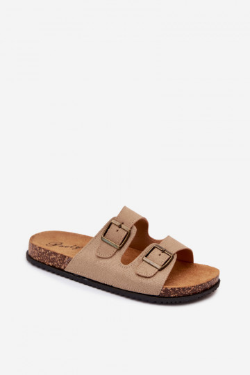 Men's sand-colored slippers with buckles Ruby