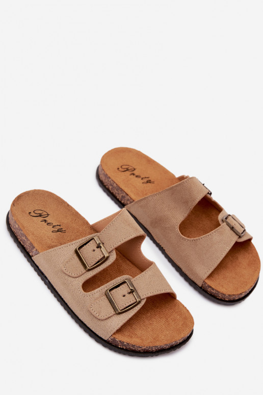 Men's sand-colored slippers with buckles Ruby