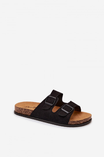 Men's black slippers with buckles Ruby