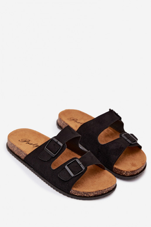 Men's black slippers with buckles Ruby