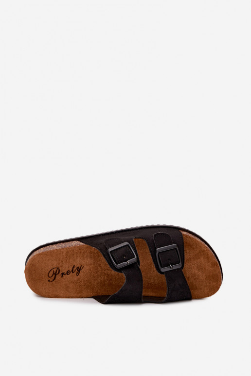 Men's black slippers with buckles Ruby