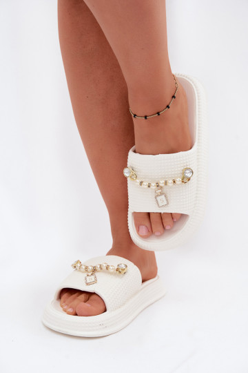 Women's white lightweight slippers with ornaments Rosehip