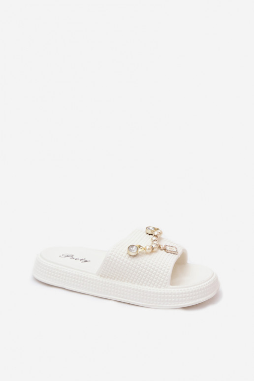 Women's white lightweight slippers with ornaments Rosehip