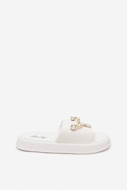 Women's white lightweight slippers with ornaments Rosehip