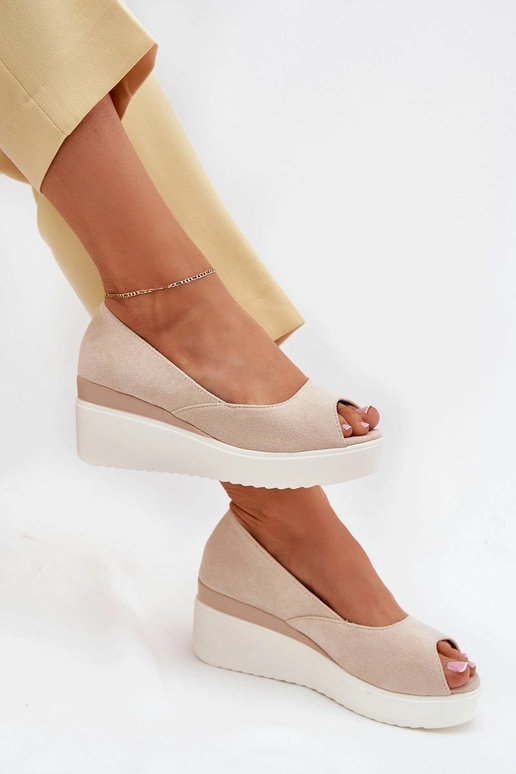 Beige women's platform sandals in faux suede "Velira"