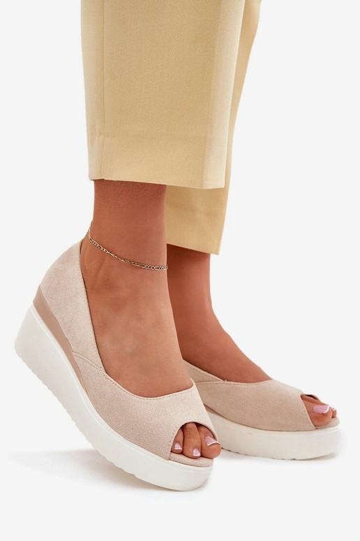 Beige women's platform sandals in faux suede "Velira"