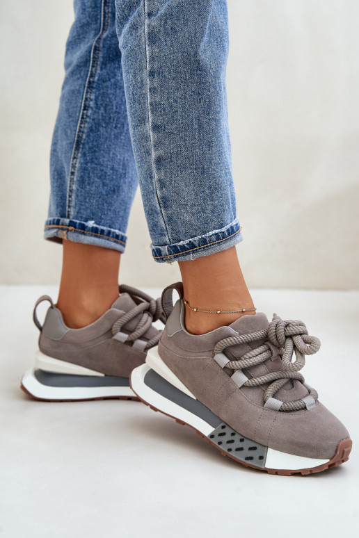 Gray faux suede sneakers with platform and thick laces Artiker 54C1463