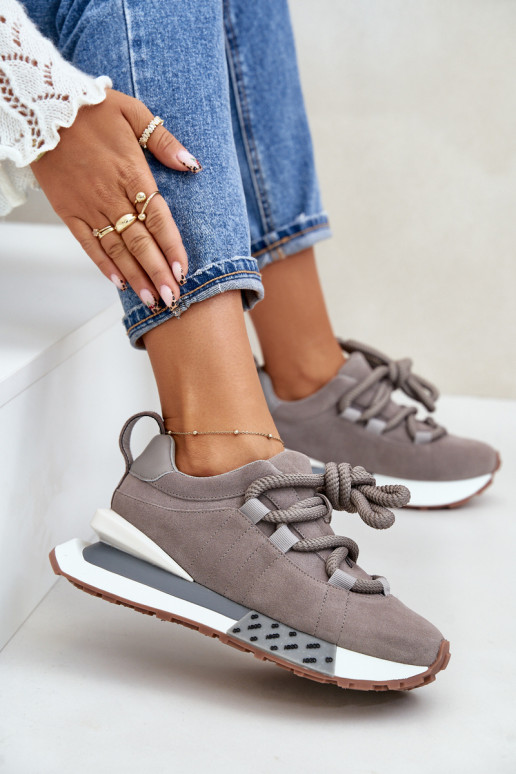 Szare sportowe buty z sztucznego zamszu na platformie z grubymi sznurówkami Artiker 54C1463