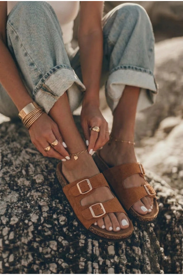 Women's brown slippers with buckles Brigid 2