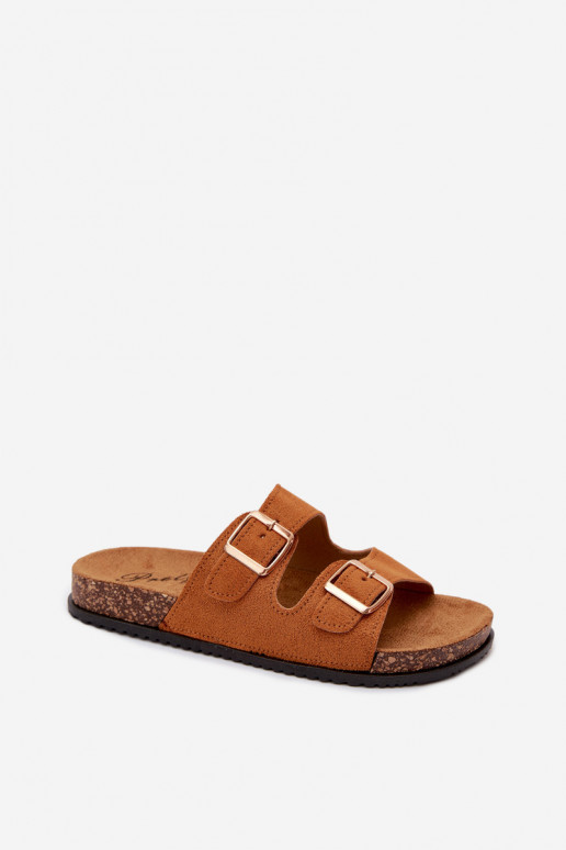 Women's brown slippers with buckles Brigid