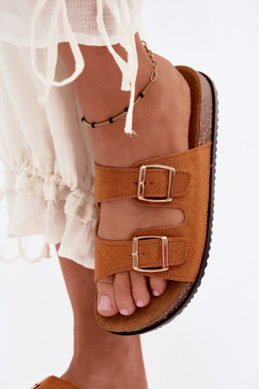 Women's brown slippers with buckles Brigid